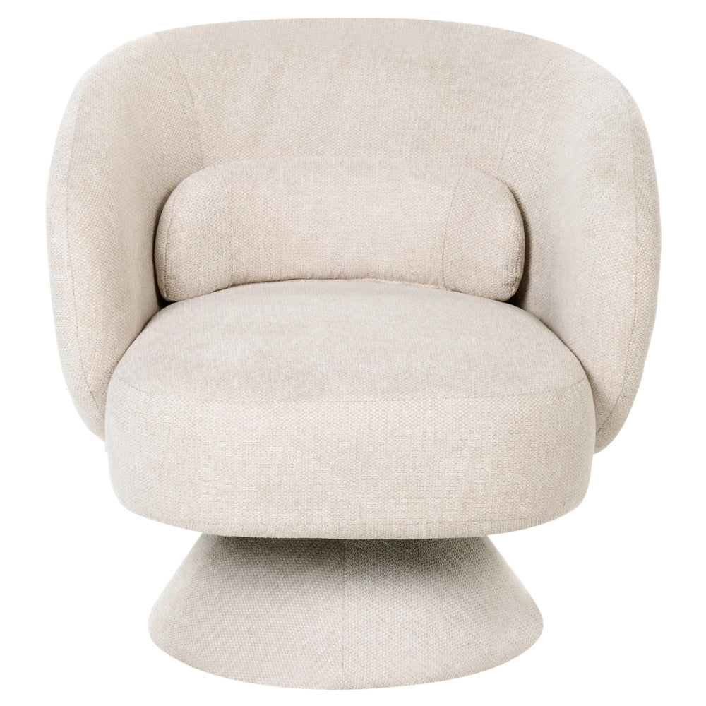 Poltrona girevole con seduta in ciniglia beige chiaro senza braccioli con cuscino, gambe in metallo in stile retrò