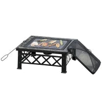 Braciere da Giardino con Coperchio Parascintille e Griglia per Barbecue in Metallo 76x76x47cm Nero