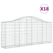 Cestini gabbioni recinzione a gabbia muro di contenimento ad arco 18 pezzi 200 x 30 x 80/100 cm ferro zincato argento 02_0040493