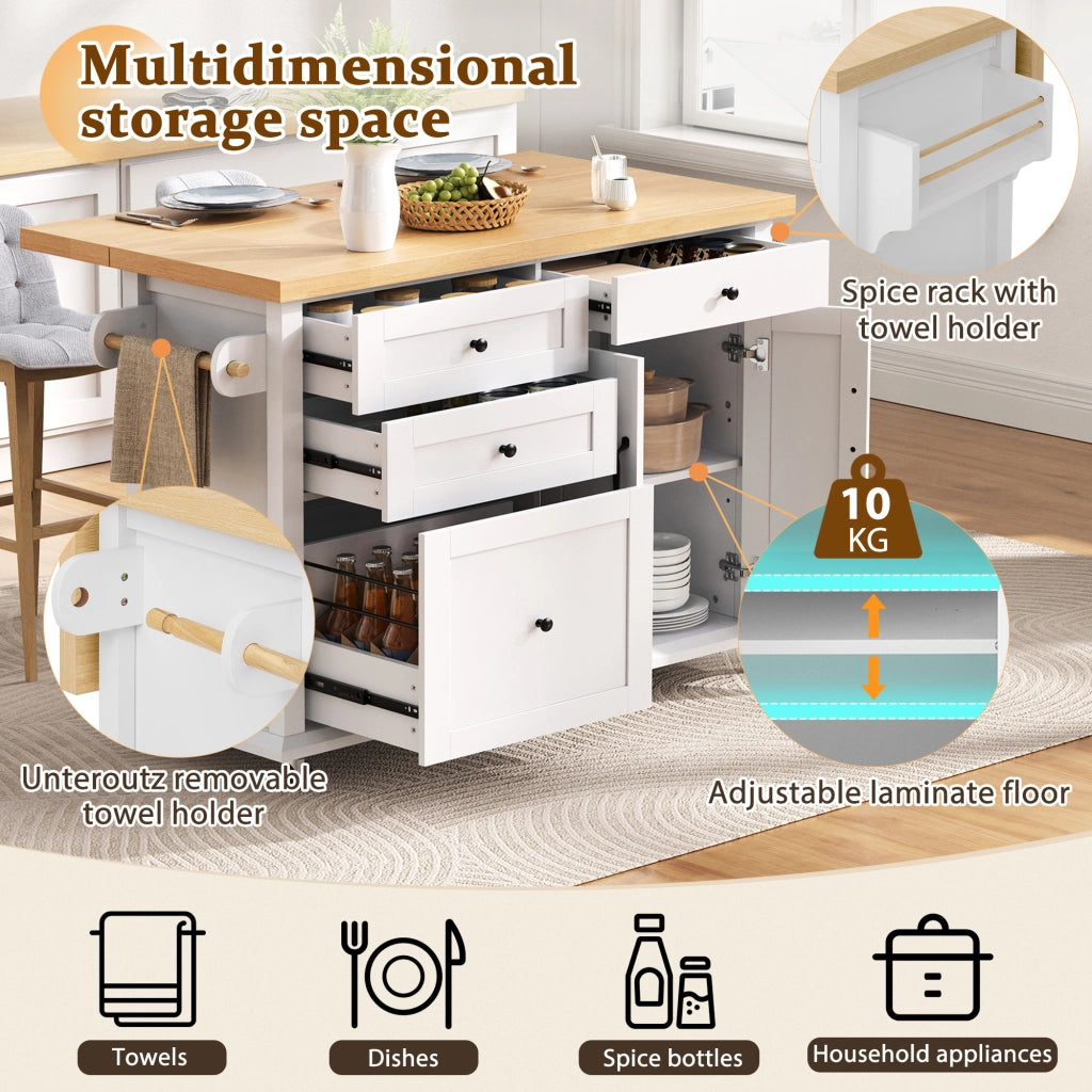 Carrello da cucina con 2 ante; cassetti; portaasciugamani e portaspezie per cucina; in MDF; 107 x 45-70 x 90;5 cm