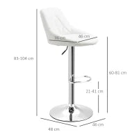 Set 2 Sgabelli da Bar, Altezza Regolabile con Base in Metallo e Seduta in Pelle PU, Sgabelli Moderni con Schienale e Poggiapiedi, 46x48x83-104cm, Bianco