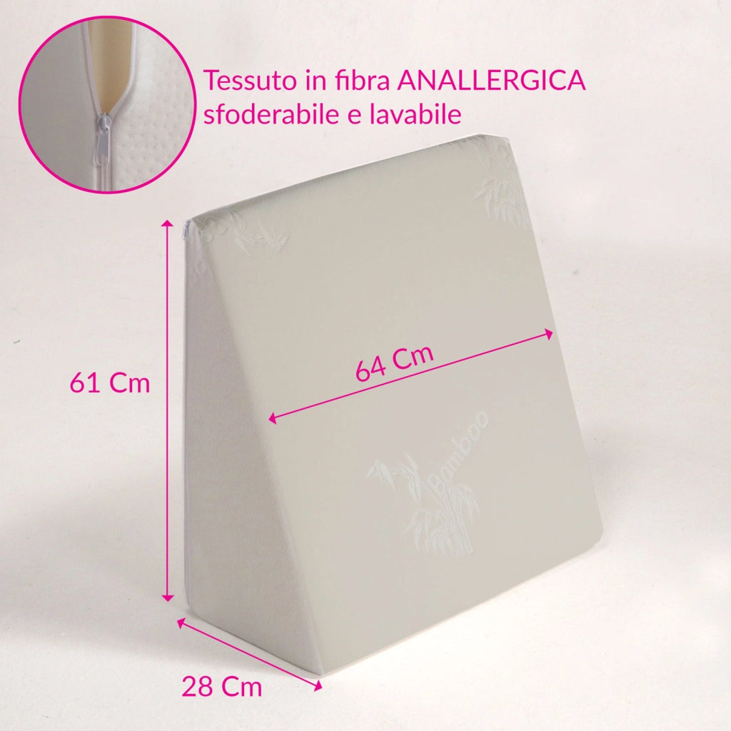 Cuscino ortopedico DISP. MEDICO, Tessuto anallergico sfoderabile, cuneo posturale MEMORY per letto/divano. Cuscino per la lettura, circolazione sanguigna, reflussi. Poggia schiena letto triangolare