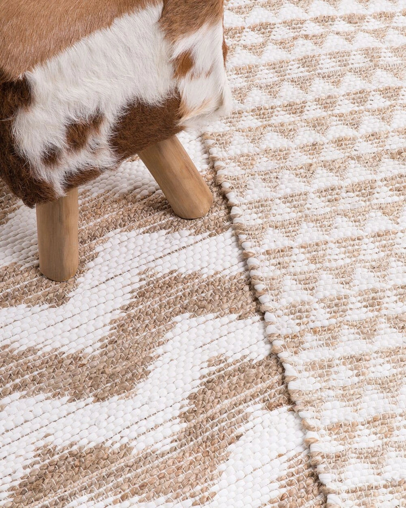 Tappeto Beige Iuta e Misto Cotone 80 x 150 cm Motivo Geometrico Intrecciato a Mano