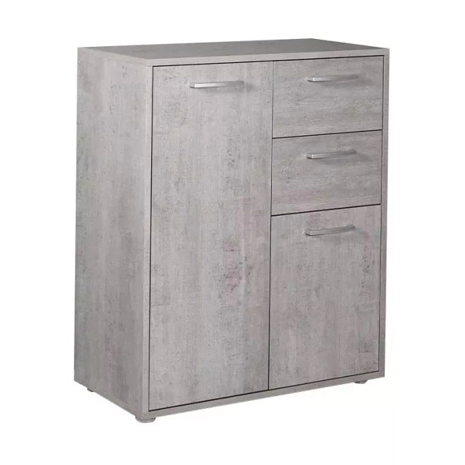 Armadietto Multiuso 3 Ante 2 Cassetti 87,6x35,3x72 cm in Truciolare Nobilitato Cemento