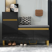 Mobile Porta Scarpe con 2 Ante e 1 Cassetto; Panca Porta Scarpe con Cuscino; Finitura Lucida; in MDF; Nero; 120×35×85 cm