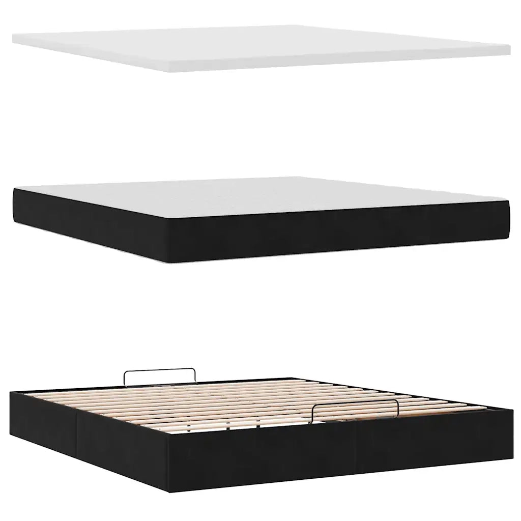 Struttura Letto Pouf con Materasso Nero 160x200 cm in Velluto 3311929