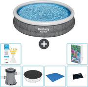 Piscina Rond Opblaasbar Fast Set - 366 x 76 cm - Inclusa Pompa Copertura - Copertina Fondamentale - Mat Matita Solare - 7 pezzi
