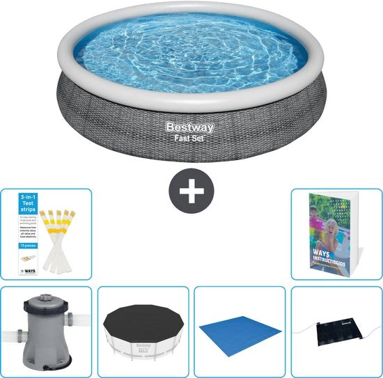 Piscina Rond Opblaasbar Fast Set - 366 x 76 cm - Inclusa Pompa Copertura - Copertina Fondamentale - Mat Matita Solare - 7 pezzi