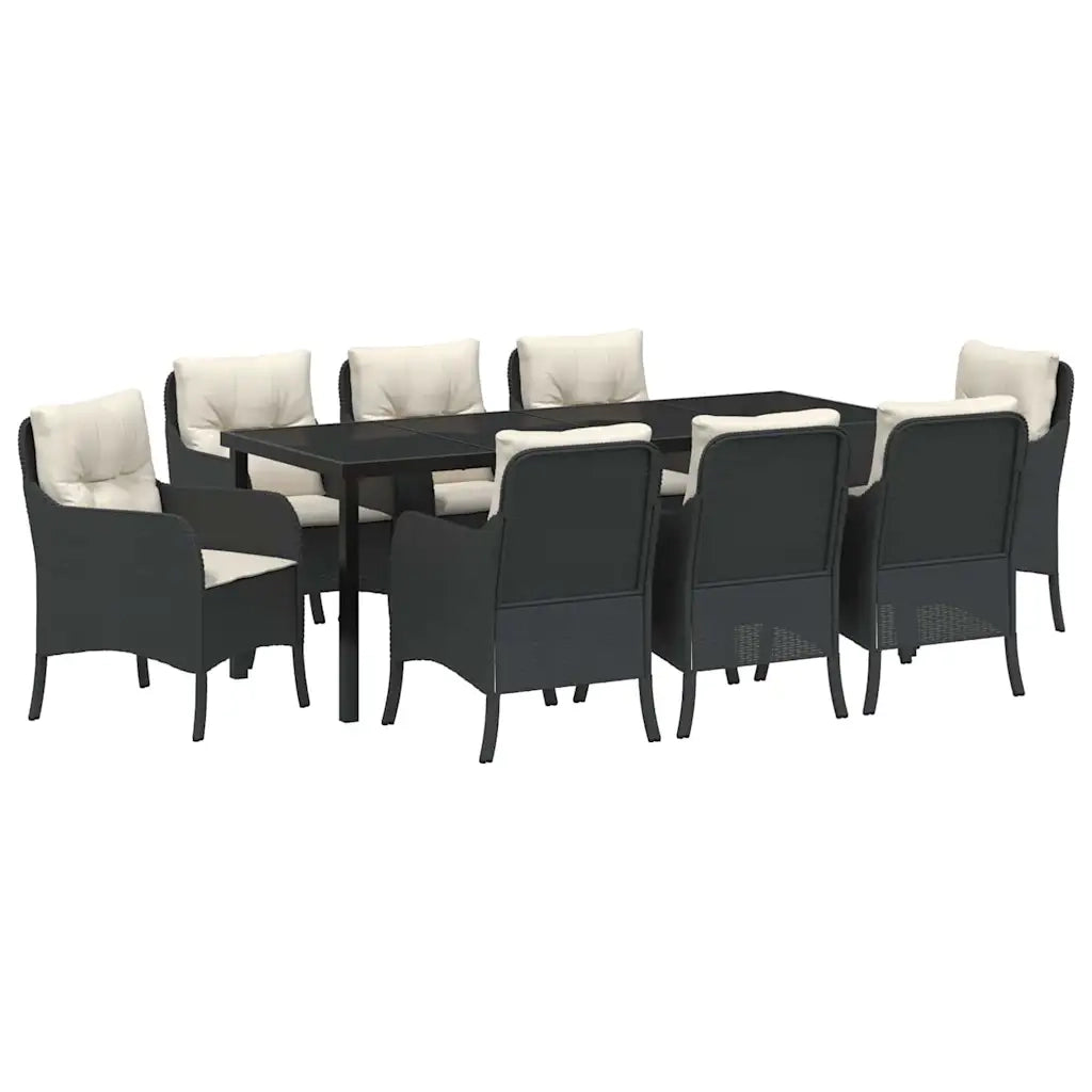 Set da Pranzo per Giardino con cuscino 9 pcs Nero polyrattan 3380147