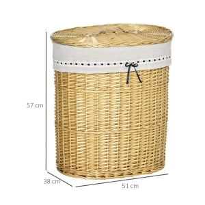 Cesto portabiancheria con coperchio in rattan naturale 100 L 51x38x57 cm