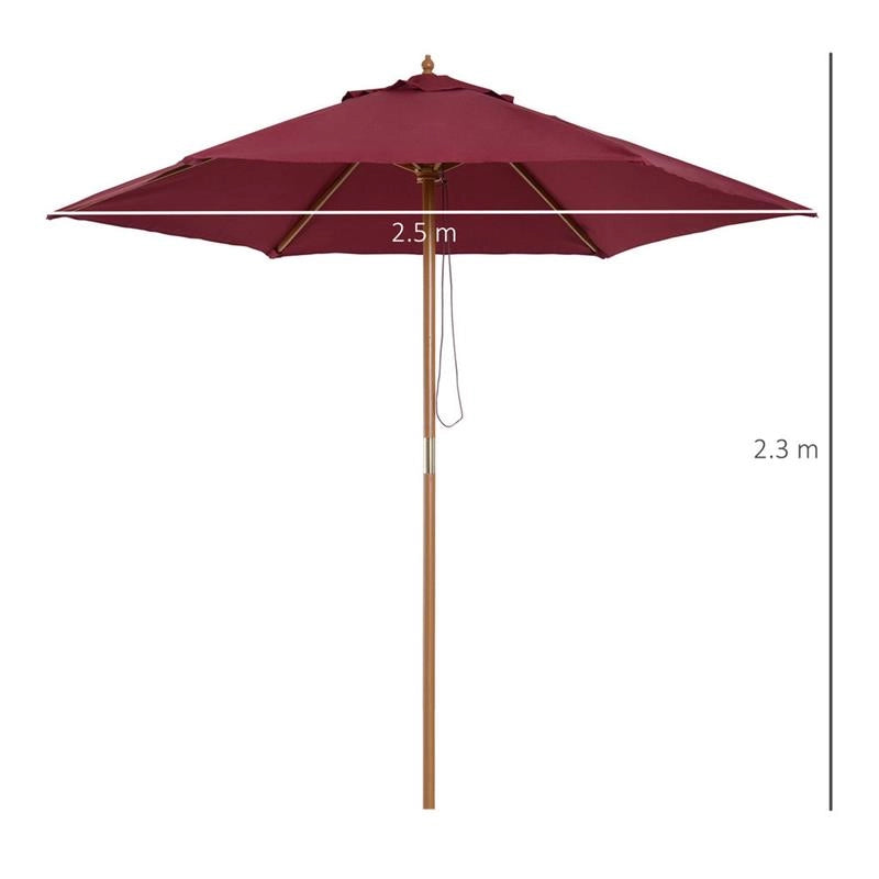 OMBRELLONE IN LEGNO DA ESTERNO GIARDINO BORDEAUX 2.5 M