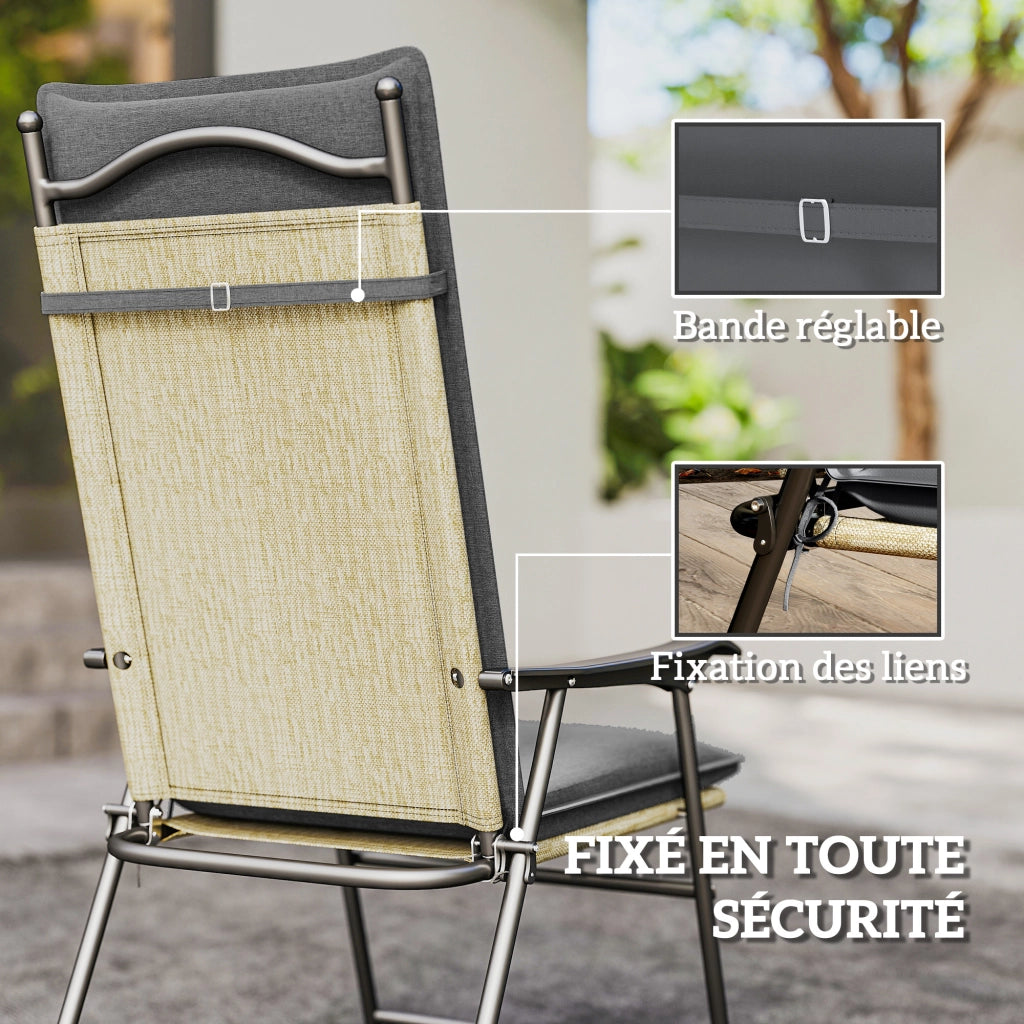 Set 4 Cuscini per Sedie da Giardino ¨C Xylo ¨C Grigio 124x50x5cm con Attacchi Regolabili UPF50+