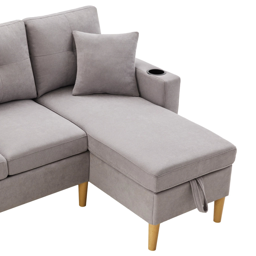 DIVANO angolare con chaise longue e contenitore 175x129x90 cm grigio chiaro cotone e lino