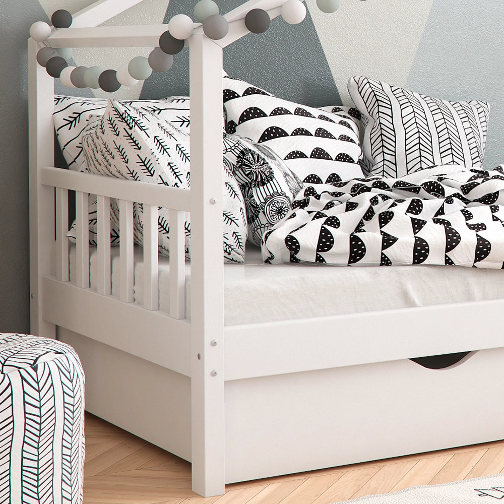 Vitalispa Letto montessori bambini Bianco 90x200 cm con 2 cassetti e materasso
