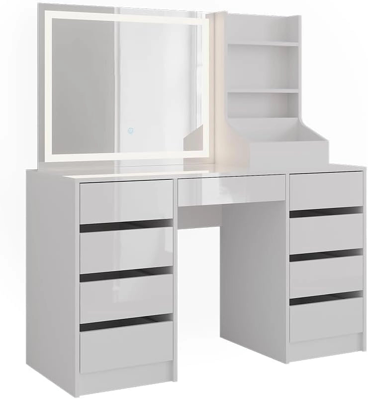 Tavolo da toeletta Sherry, Bianco/bianco lucido, 128.2 cm 3 parti