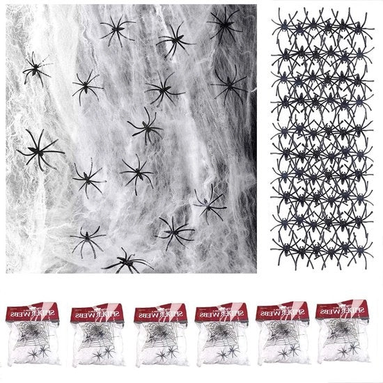 Decorazione di Halloween Set di 6 Pacchi - 120g Ragnatele con 60 Simulazioni di Ragni