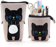 Etui in stile primitivo per smartphone, con chiusura a zip, realizzato in tela per uso scolastico e universitario, con alloggiamento per penne per ragazze, ragazzi, bambini e adulti, colore grigio
