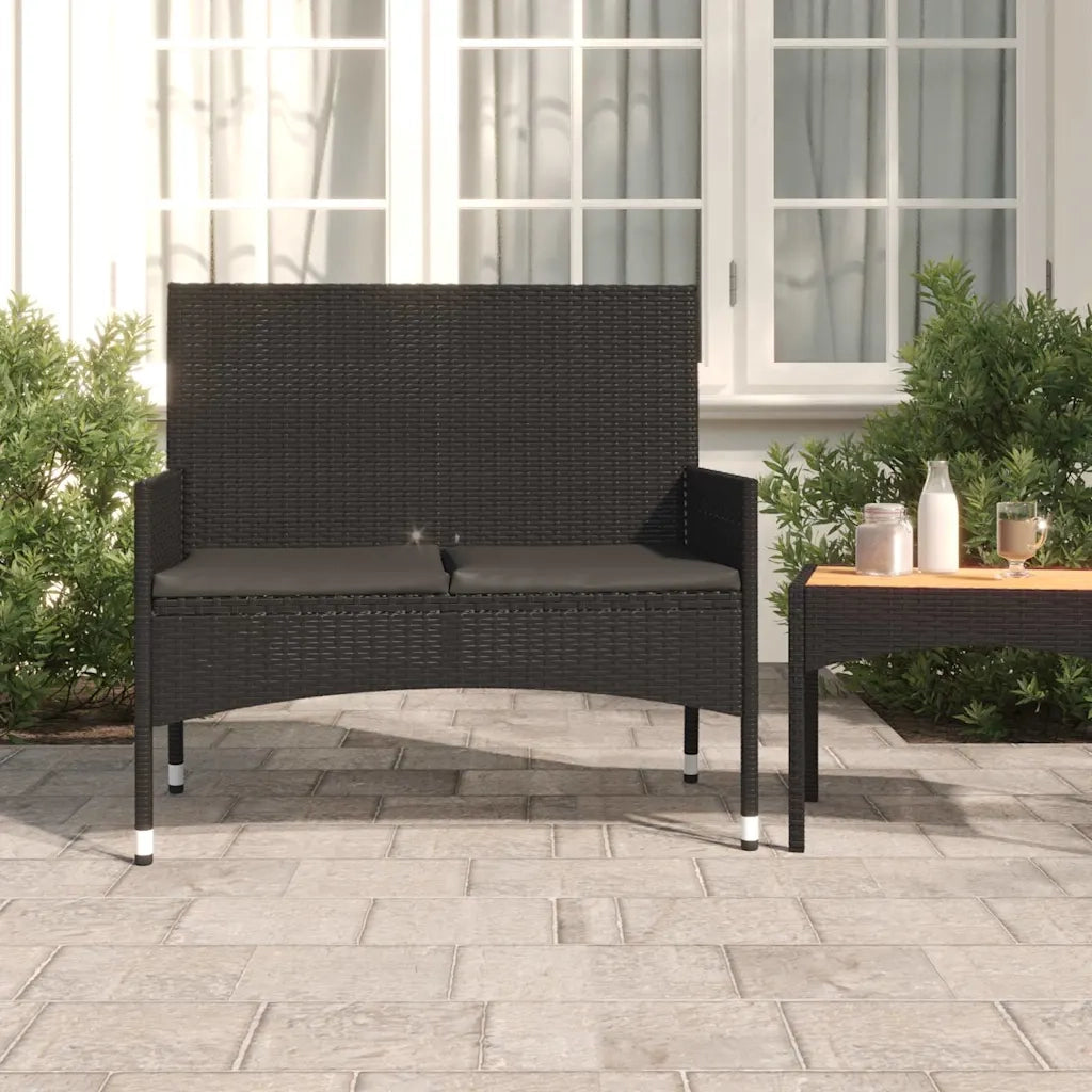 Panchina da Giardino | Panca da Giardino a 2 Posti con Cuscini in Polyrattan Nero