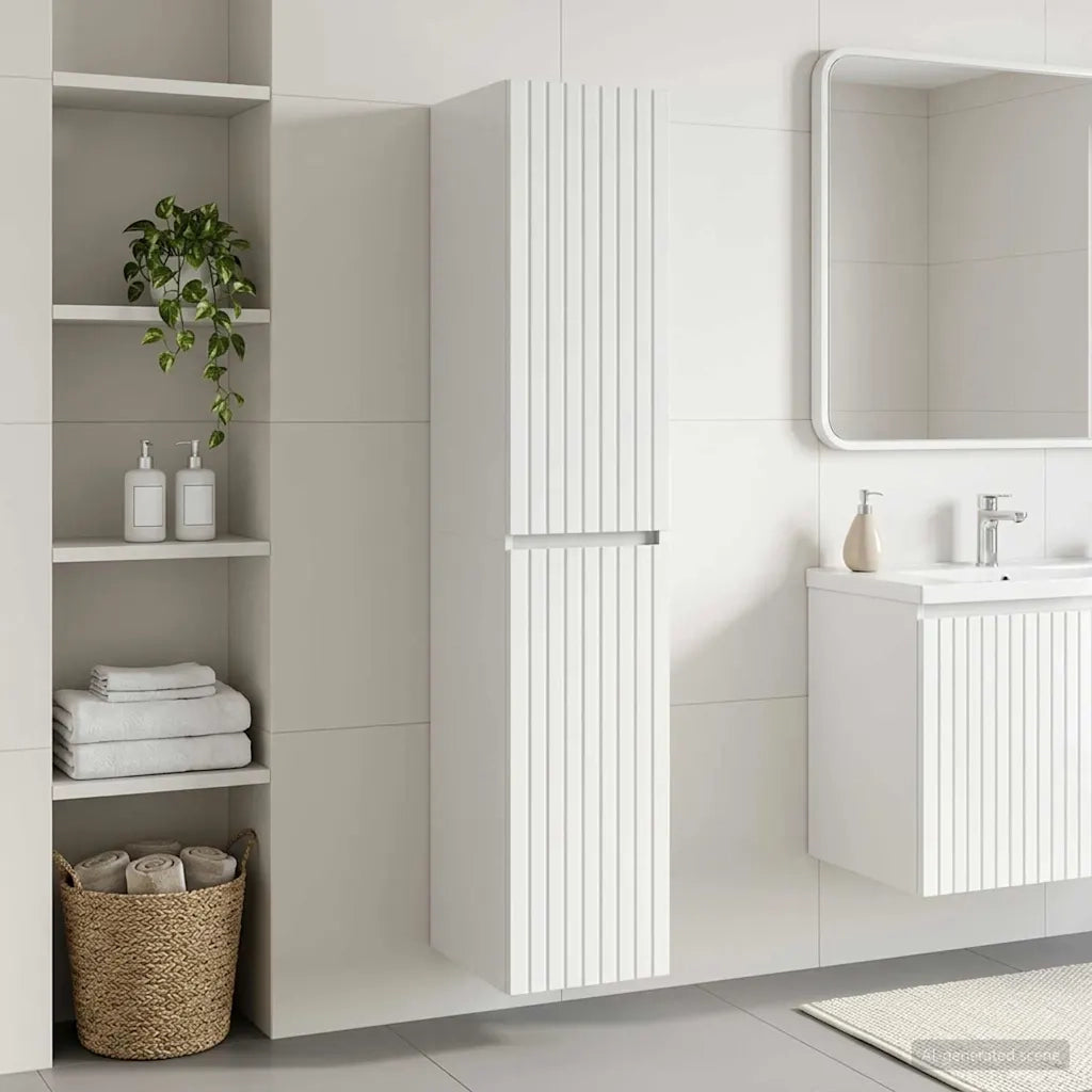 Mobiletto da Bagno a Muro Bianco Lucido 33 x 34,5 x 160 cm