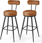 VASAGLE EKHO Collezione - Sgabelli Cucina Set da 2, Sgabelli da Bar Girevoli con Schienali, Sedie Cucina, Rivestimento con Cucitura, Moderno di Metà Secolo, Altezza 76 cm, Marrone Caramello LBC889K01