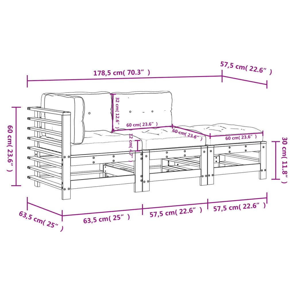 Set Divani da Giardino 3pz | Set Salotto da Giardino con Cuscini Legno Impregnato di Pino