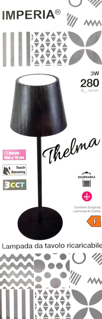 Imperia Lampada da tavolo led ricaricabile dimmerabile Thelma 3CCT 3W 280lm nero