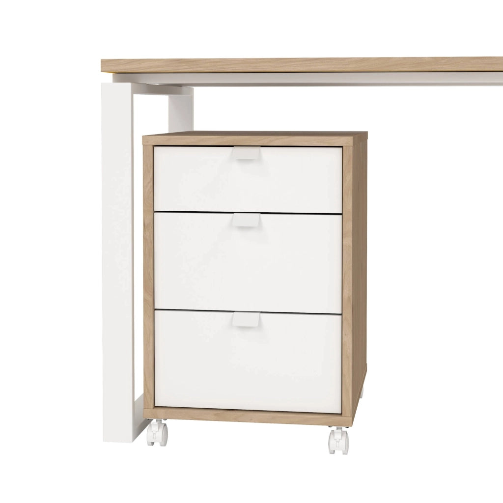 Scrivania Etienne, Scrittoio multiuso, Tavolo per ufficio porta PC, Piano di lavoro, 184x80 h205 cm, Rovere e Bianco