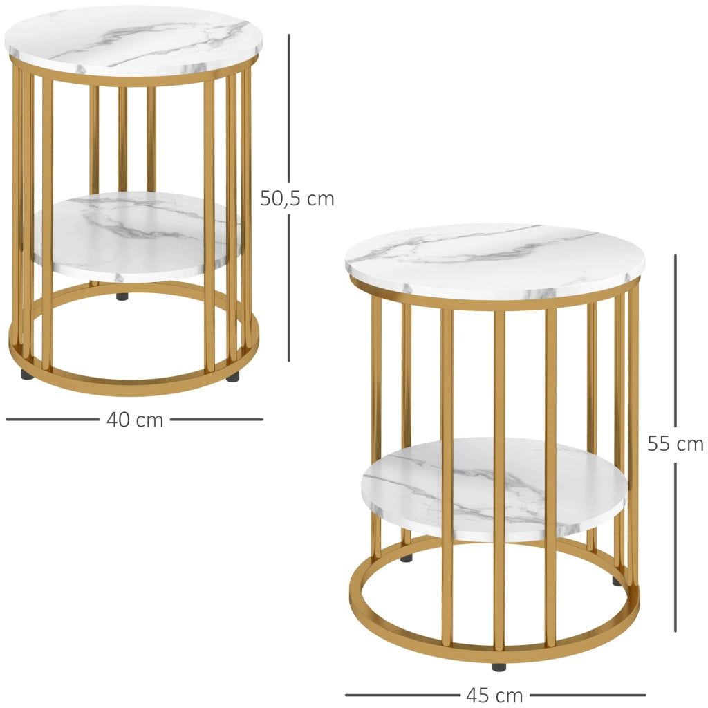 TAVOLINI da salotto Set da 2 pezzi Effetto marmo Bianco in legno e metallo