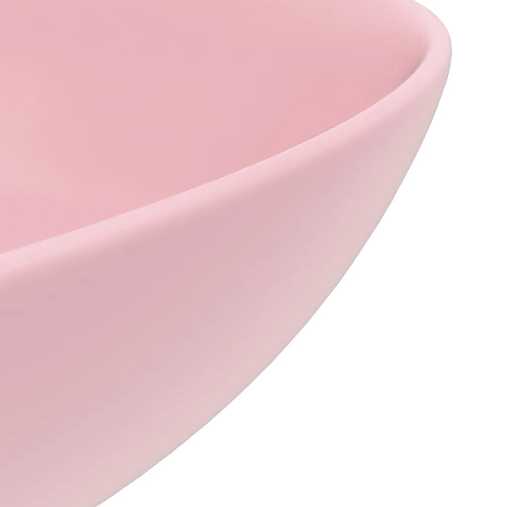 Lavandino da Bagno-Lavabo-Lavello in Ceramica Rosa Opaco Rotondo