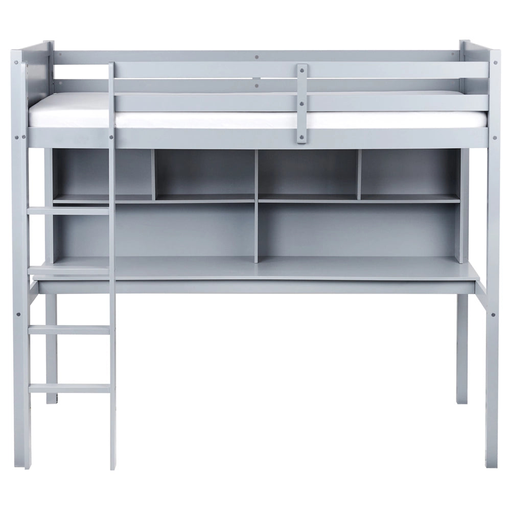 Letto alto per bambini Struttura in legno di pino grigio con scrivania e letto a soppalco Camera dei bambini e multifunzionale