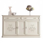 Credenza classica 3 porte 2 cassetti legno bianco anticato rilievo 196x50x110 - Mobili 2G