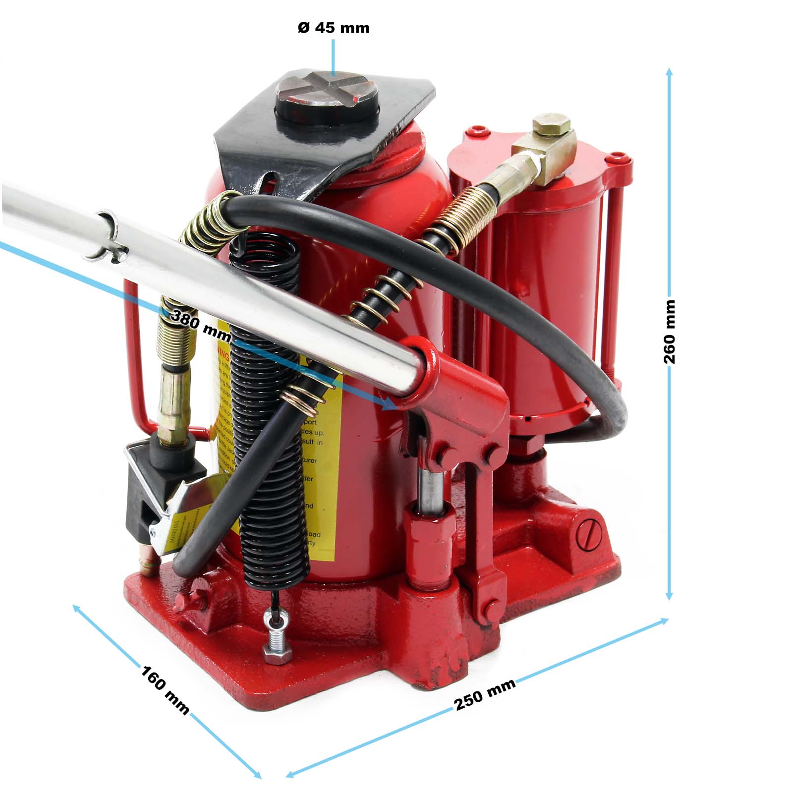 Martinetto idraulico a bottiglia 20t 260-510mm uso pneumatico e manuale Cric