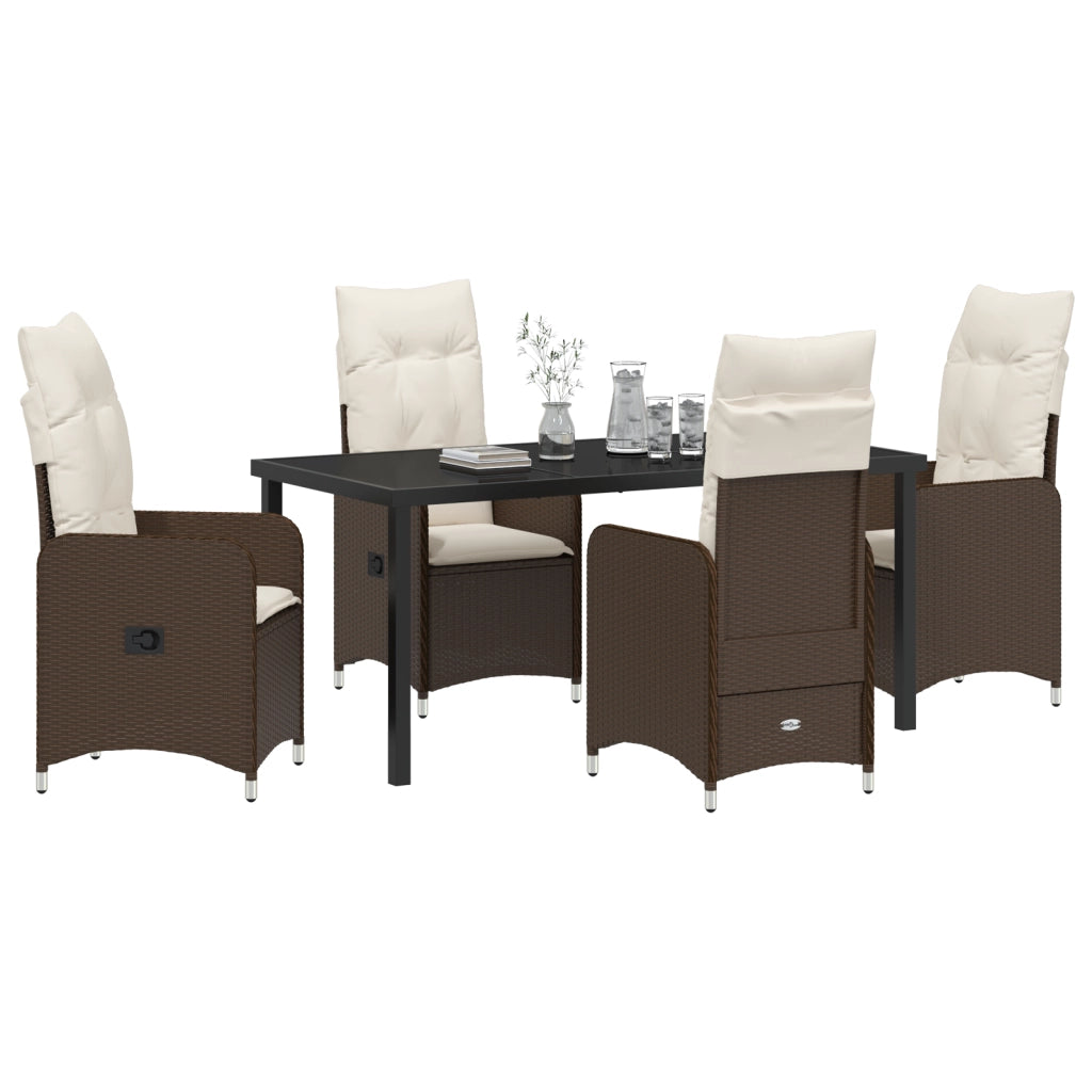 Set da pranzo da giardino 5 pezzi con cuscini marroni in polyrattan