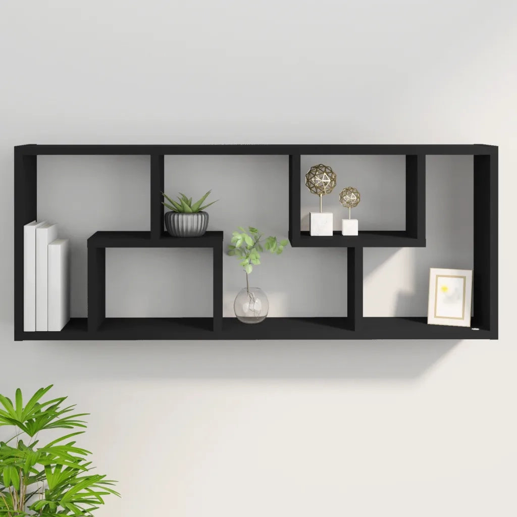 Scaffale a Parete Nero 36x16x90 cm in Legno Multistrato 803012