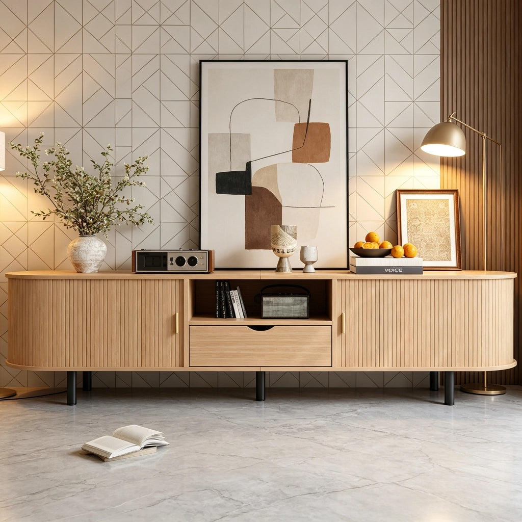 Lowboard per TV naturale in MDF lungo 175 cm