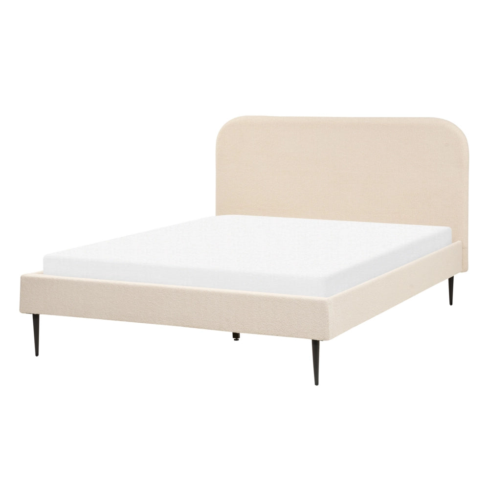 Letto beige bouclè tappezzeria doppia dimensione gambe dorate testiera con rete a doghe 140 x 200 cm design minimalista