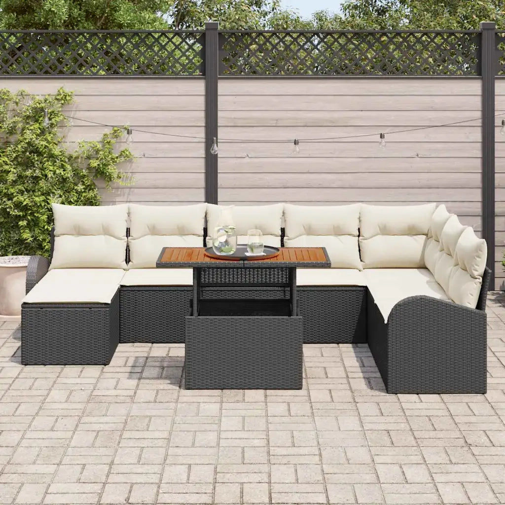 Set Divano da Giardino con archiviazione 9 pcs Nero Poly Rattan