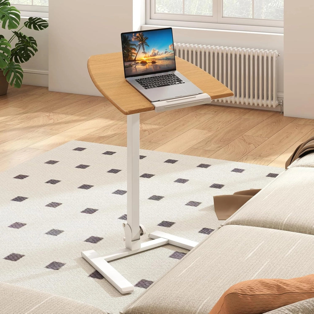 Tavolino regolabile in altezza 74 – 109 cm, tavolino con ruote nascoste, tavolo per computer portatile con piano inclinabile di 90°