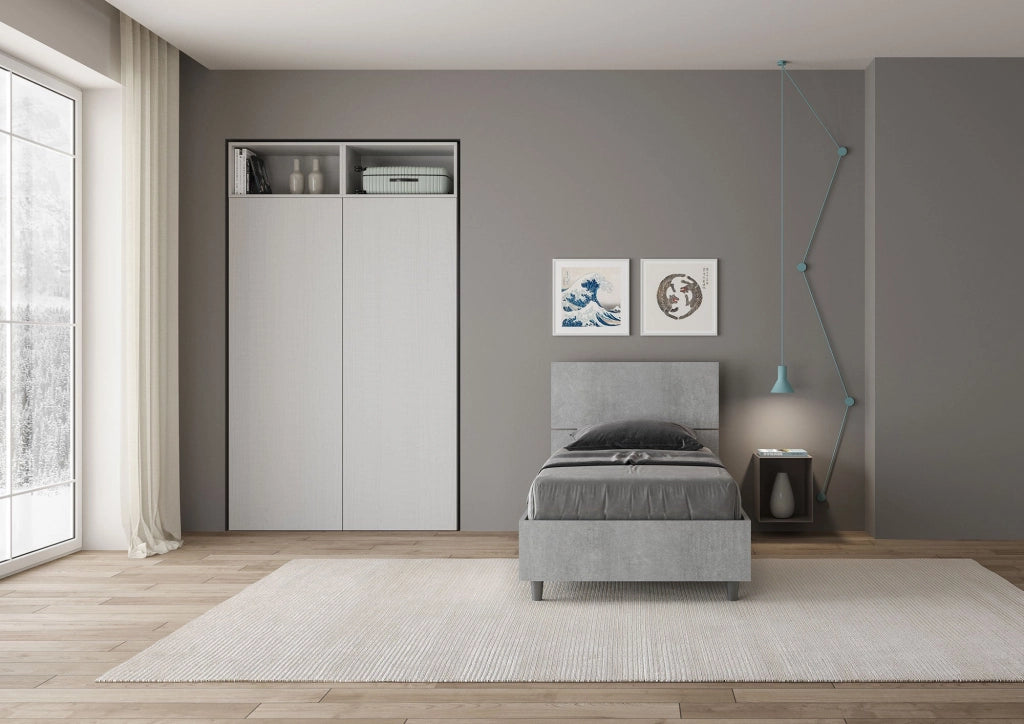 Letto singolo con rete 80x200 testata dritta bianco frassino Demas