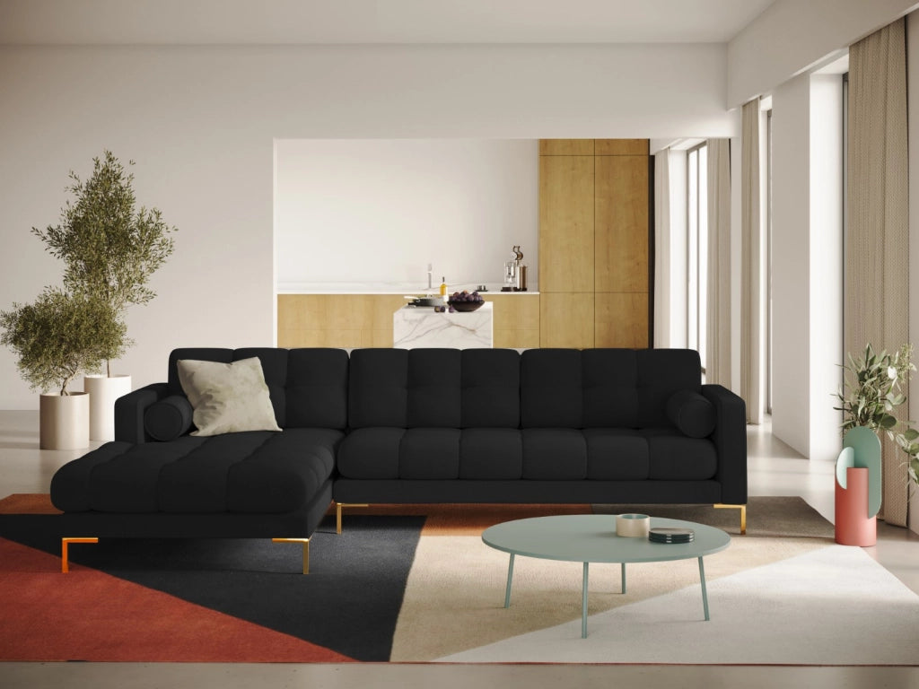 Cosmopolitan Design - Divano angolare sinistro "Bali" 5 posti in tessuto strutturato nero 