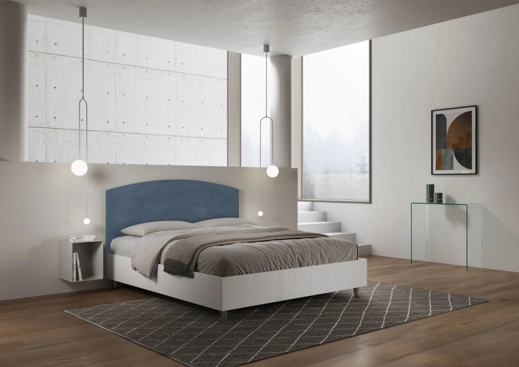 Letto matrimoniale senza rete 160x190 bianco frassino testata microfibra ocra Antilia