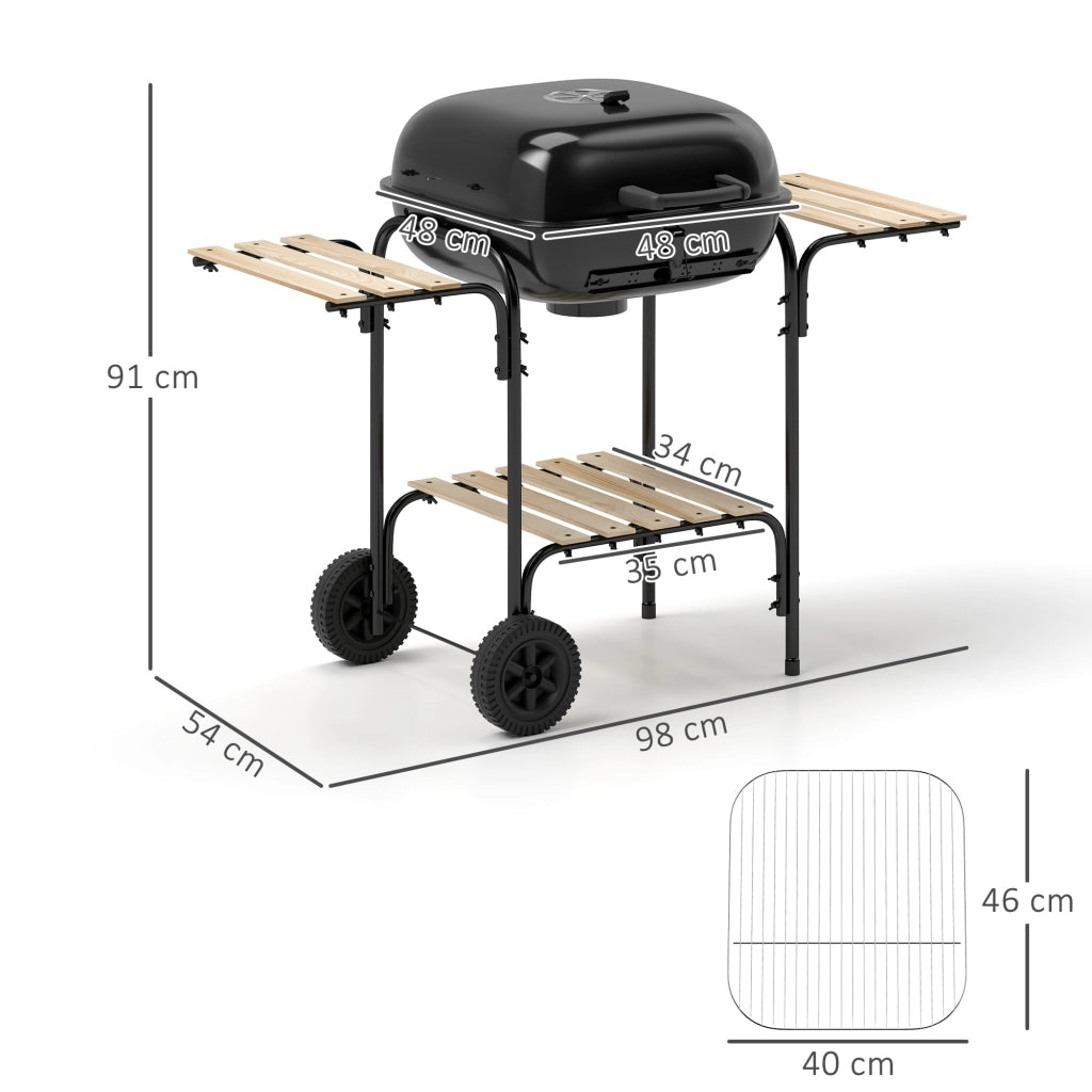 Barbecue con Carrello a Carbone ¨C Zephmum ¨C 1840 cm2, Griglia, Coperchio, Ripiani, Ruote, Nero