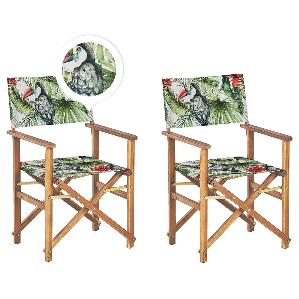 Set di 2 sedie da regista da giardino in legno chiaro con tessuto di ricambio in tessuto acacia bianco sporco con 2 Tele intercambiabili