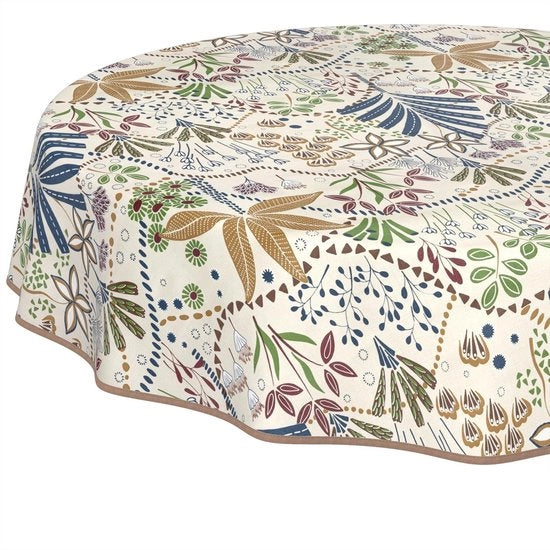Tavolo con tovaglia lavabile - Telaio rotondo 140 cm - Impermeabile - Facile da pulire - Effetto loto - Finitura robusta