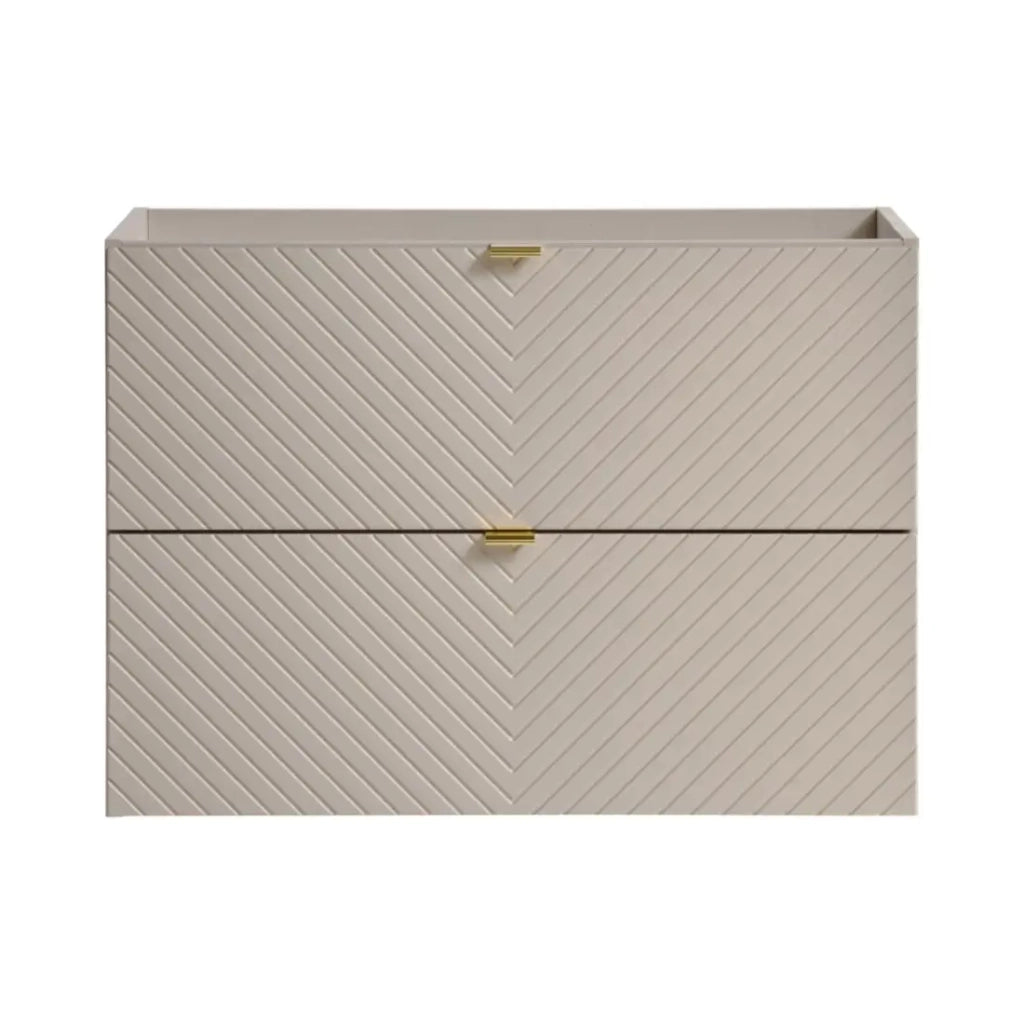 Mobile sottolavabo AOKI – 2 cassetti – Finitura beige cachemire con motivi a spina di pesce e maniglie dorate – L80 × P39 × H57 cm – Da appendere