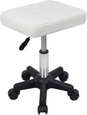 Kruk Rotante con Rulli a Forma di Quadrato con Regolazione di Altezza, Rotante, con Rulli, Sedile per Spa, Salon, Massaggio - Bianco - Altezza Regolabile