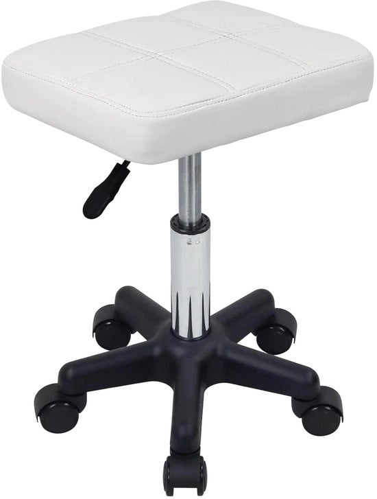 Kruk Rotante con Rulli a Forma di Quadrato con Regolazione di Altezza, Rotante, con Rulli, Sedile per Spa, Salon, Massaggio - Bianco - Altezza Regolabile