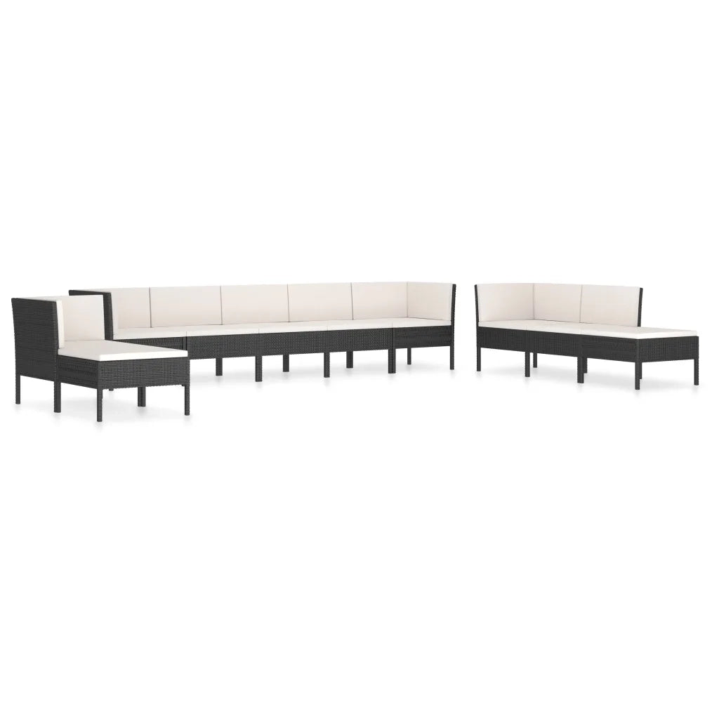 Set Divani da Giardino 10 pz con Cuscini in Polyrattan Nero 3056974