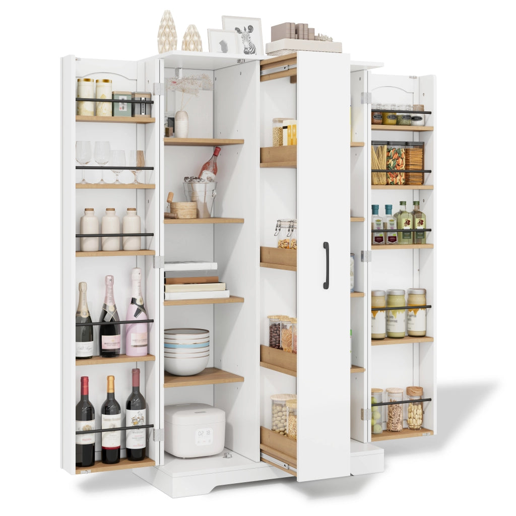 Credenza da cucina con 2 ante; 4 ripiani e estraibile 4 livelli - per cucina - in MDF - bianco