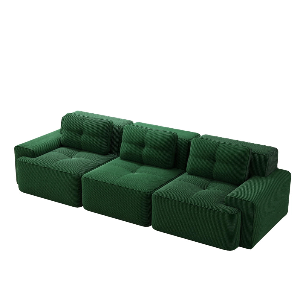 Divano modulare in velluto a coste; seduta profonda 74 cm; verde
